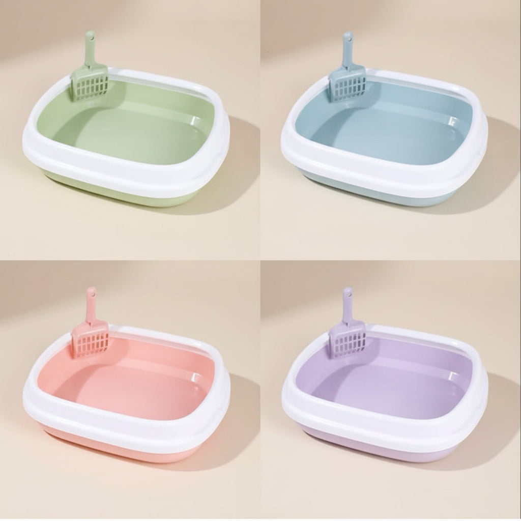 Extra Large Semi-Enclosed Cat Litter Box with Removable Lid & Scoop – Splash-Proof Plastic Pet Toilet