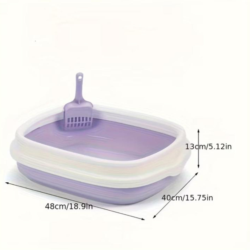 Extra Large Semi-Enclosed Cat Litter Box with Removable Lid & Scoop – Splash-Proof Plastic Pet Toilet
