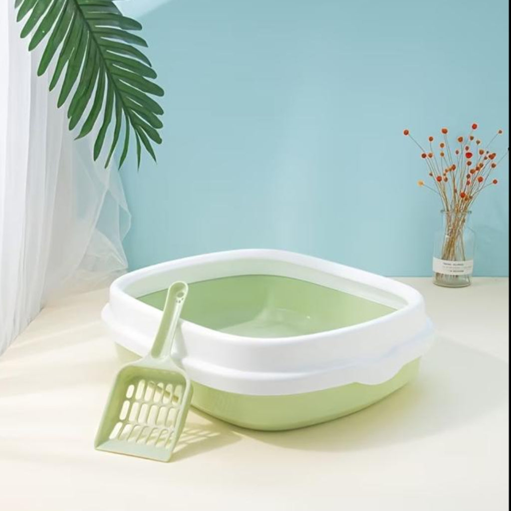 Extra Large Semi-Enclosed Cat Litter Box with Removable Lid & Scoop – Splash-Proof Plastic Pet Toilet
