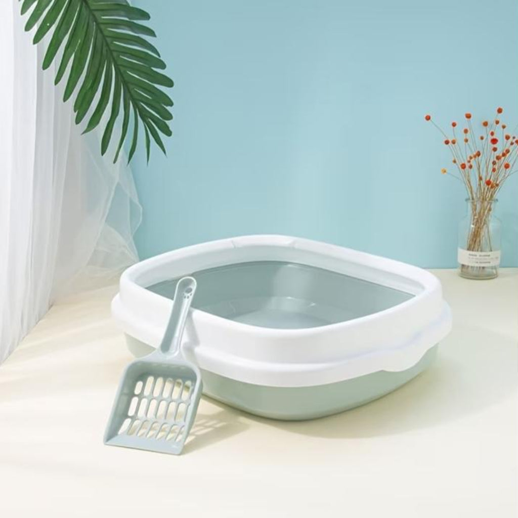 Extra Large Semi-Enclosed Cat Litter Box with Removable Lid & Scoop – Splash-Proof Plastic Pet Toilet