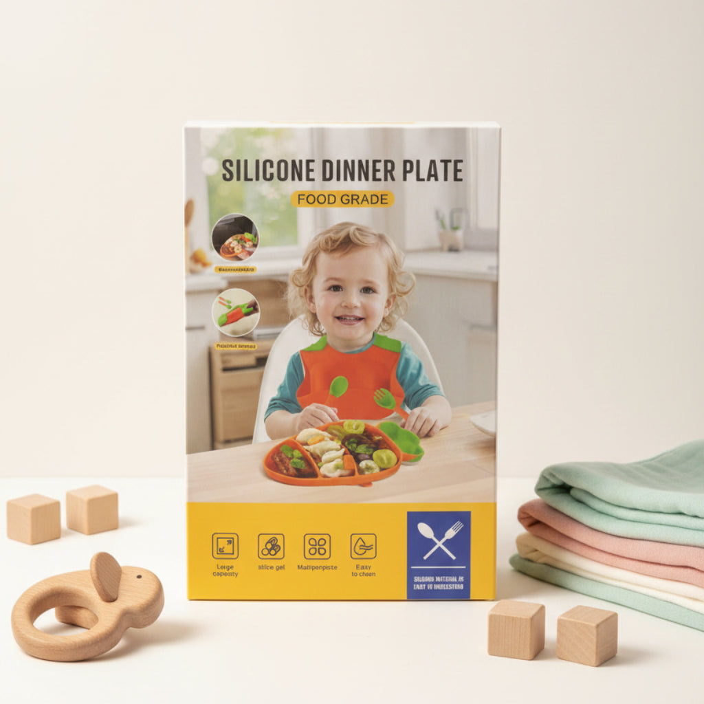 Silicone Dinner Plate Set with Bib & Spoon – Baby Feeding Set