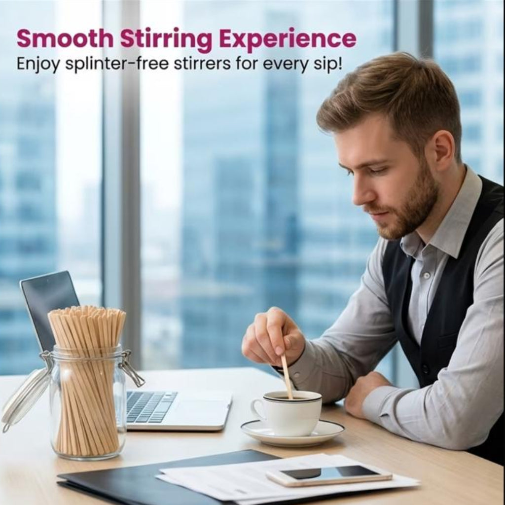 150-Piece Bamboo Coffee Stirrer Sticks – Disposable Wooden Drink Stirrers