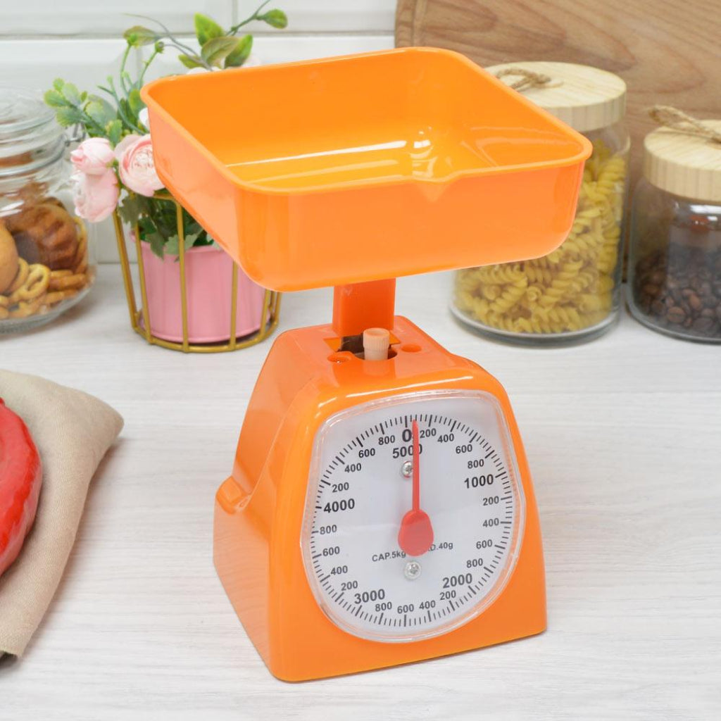 Vintage Orange Mechanical Kitchen Scale with Removable Bowl
