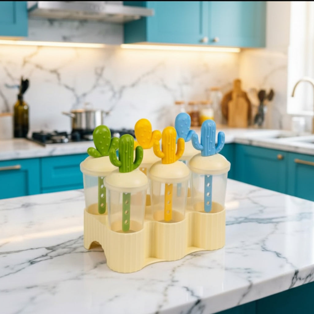 Cactus-Themed DIY Ice Pop & Popsicle Mold Set with Holder