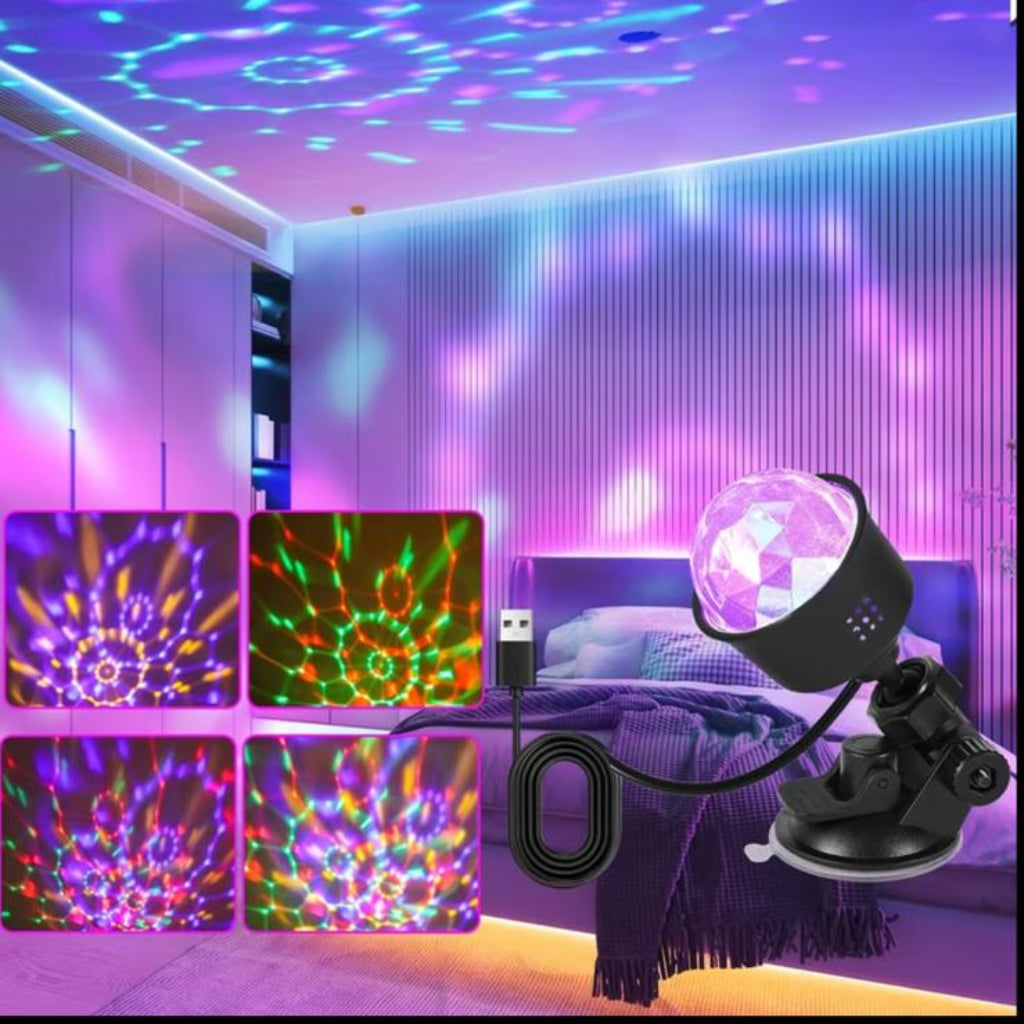 360° Rotating Diamond LED Projector with Suction Cup Base & USB Power
