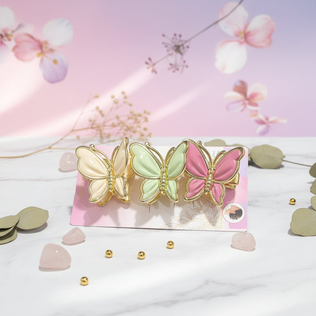 Pastel Butterfly Hair Claw Clips Set – 3-Piece