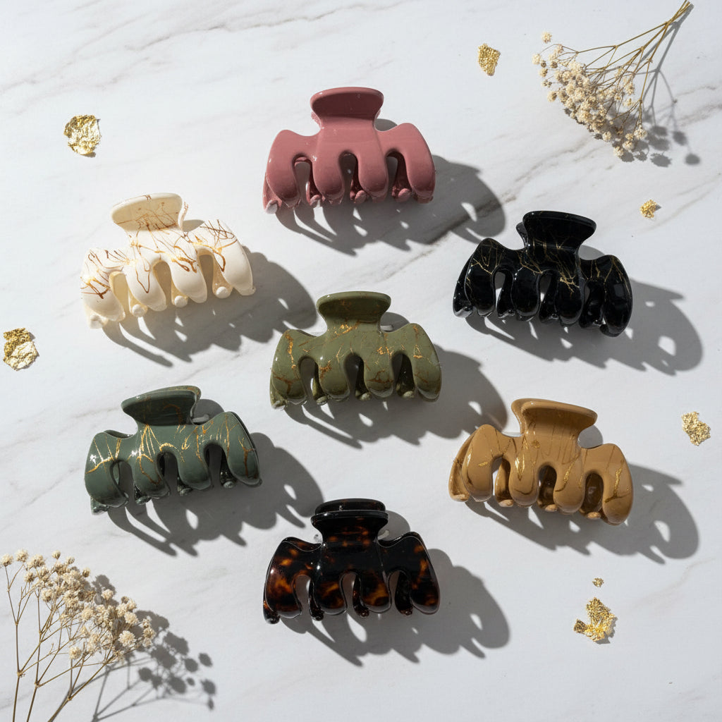 Gold-Vein Marble Hair Claw Clips Set – 6-Piece