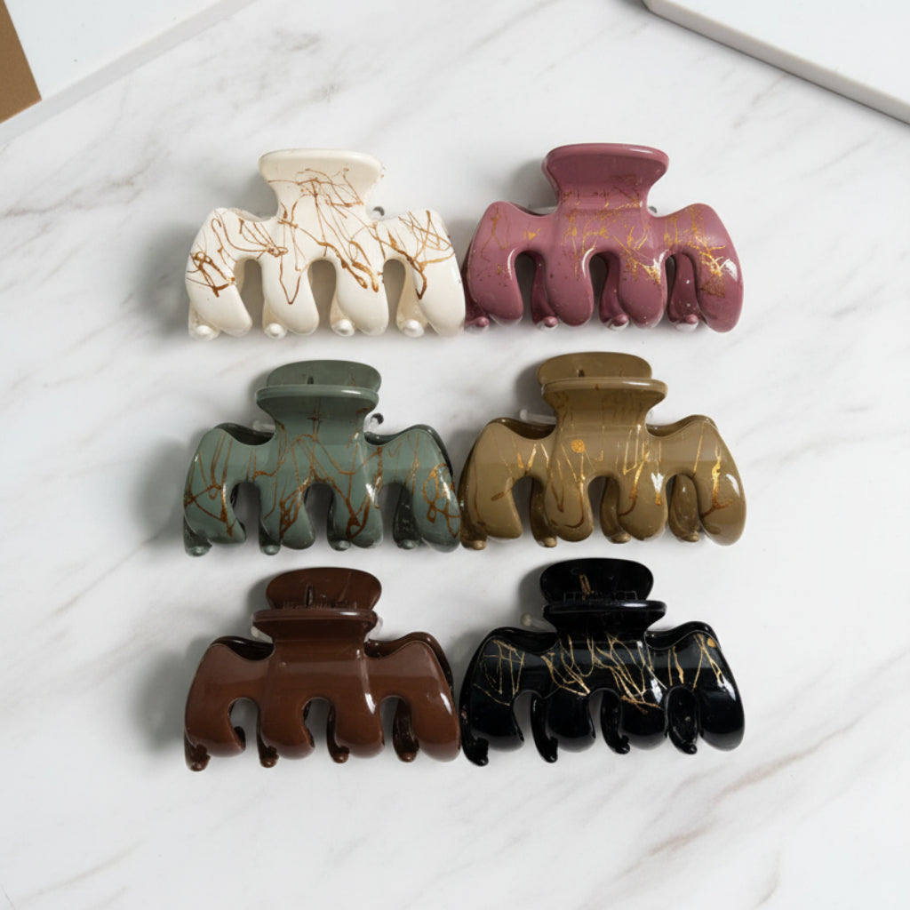 Gold-Vein Marble Hair Claw Clips Set – 6-Piece