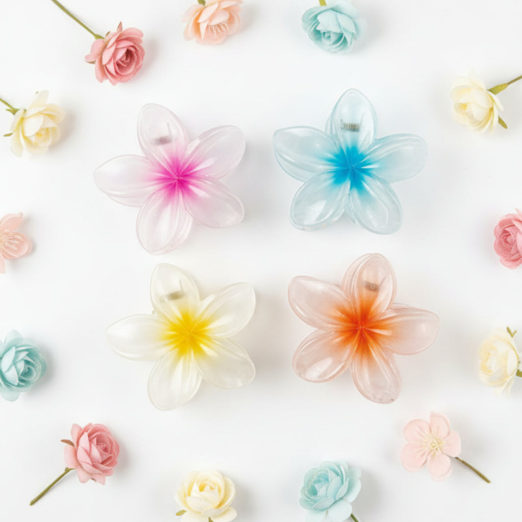 Flower-Shaped Translucent Plumeria Hair Claw Clips – 4-Piece