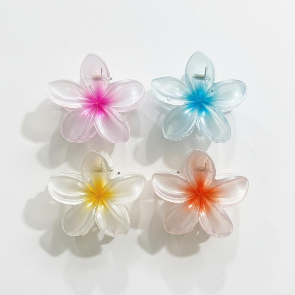 Flower-Shaped Translucent Plumeria Hair Claw Clips – 4-Piece