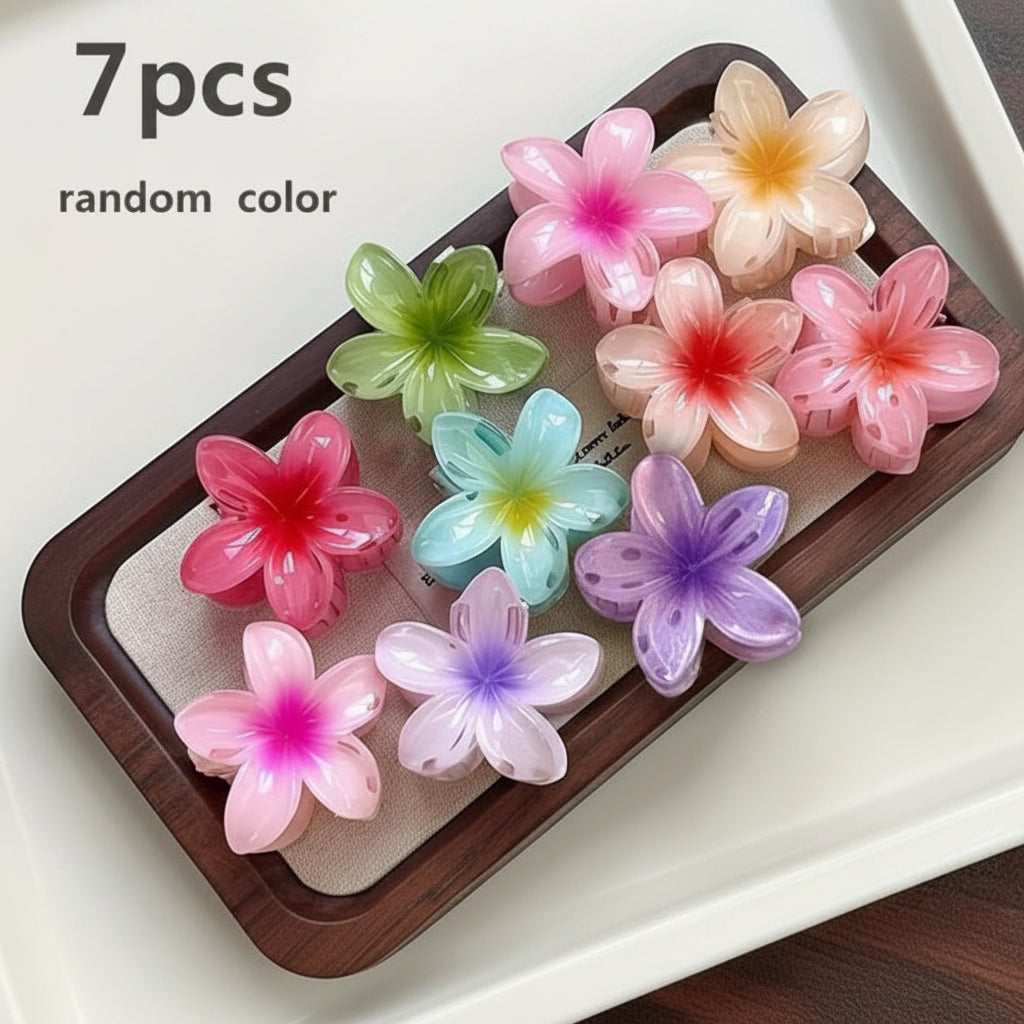 Flower Shape Hair Claw Clips Set – 7-Piece Random Colors