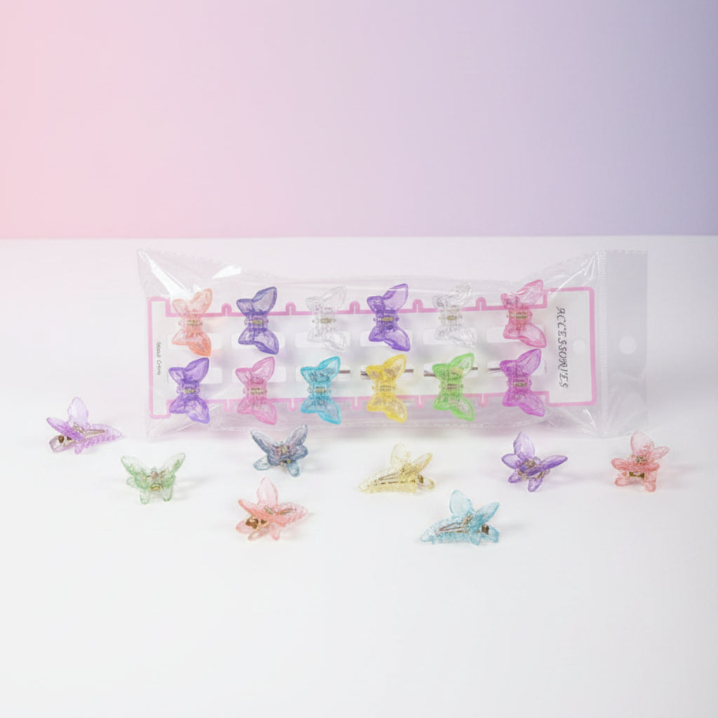 Small Butterfly Hair Clips Set – 12-Piece Random Colors