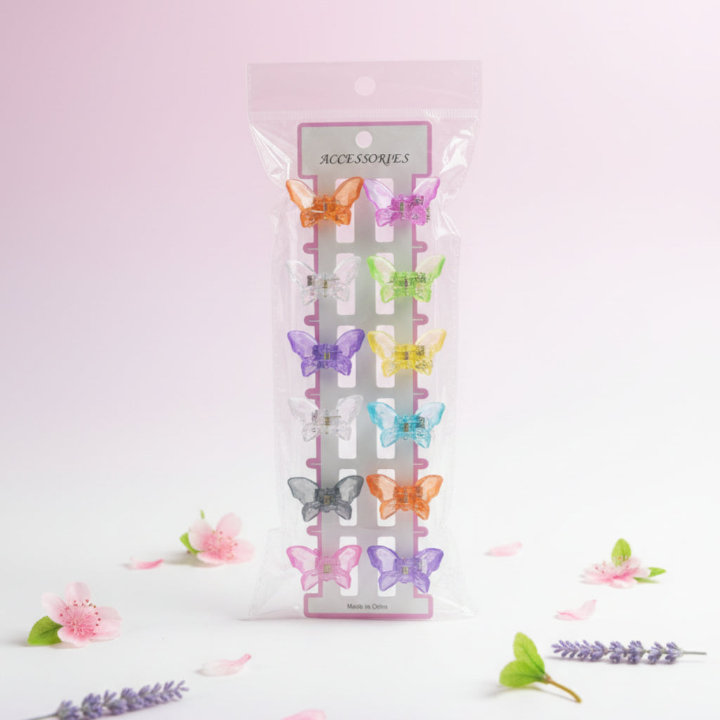 Small Butterfly Hair Clips Set – 12-Piece Random Colors