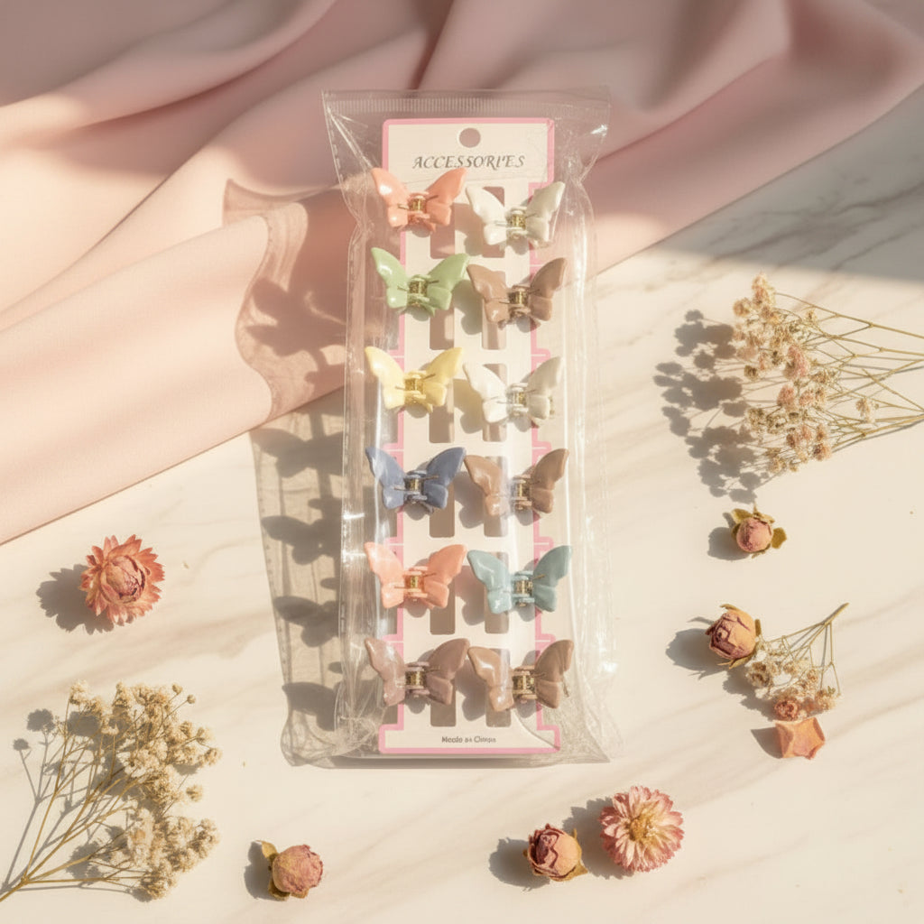 Small Butterfly Hair Clips Set – 12-Piece Random Colors