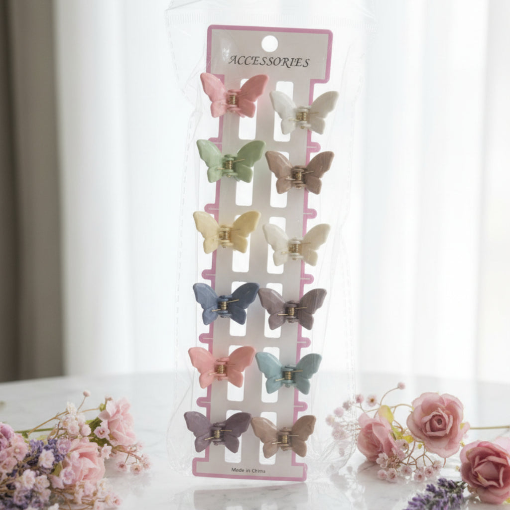 Small Butterfly Hair Clips Set – 12-Piece Random Colors