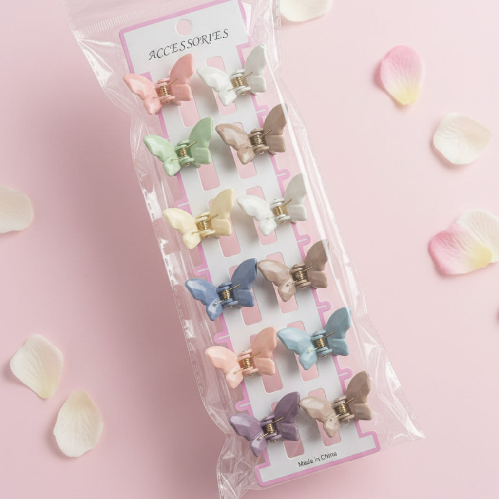 Small Butterfly Hair Clips Set – 12-Piece Random Colors