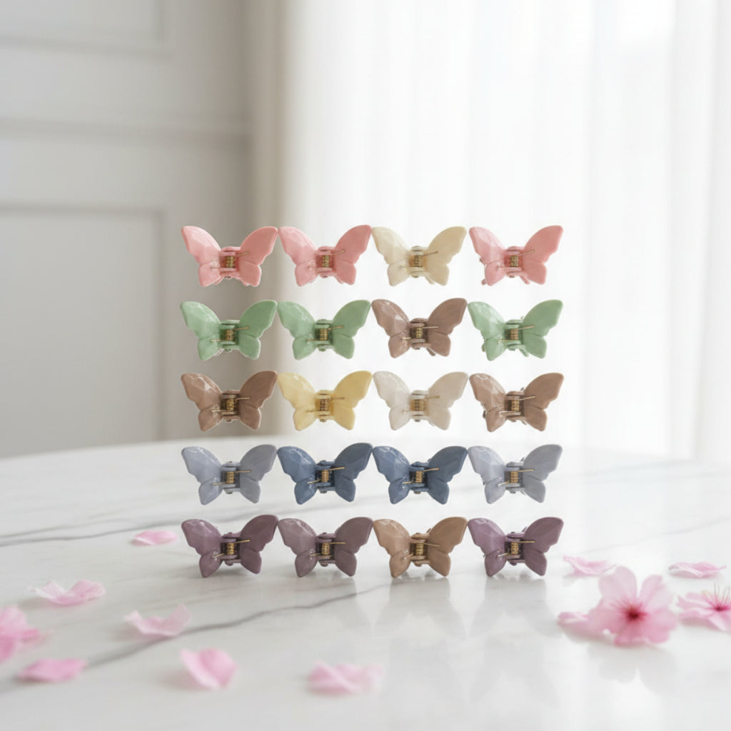 Small Butterfly Hair Clips Set – 12-Piece Random Colors