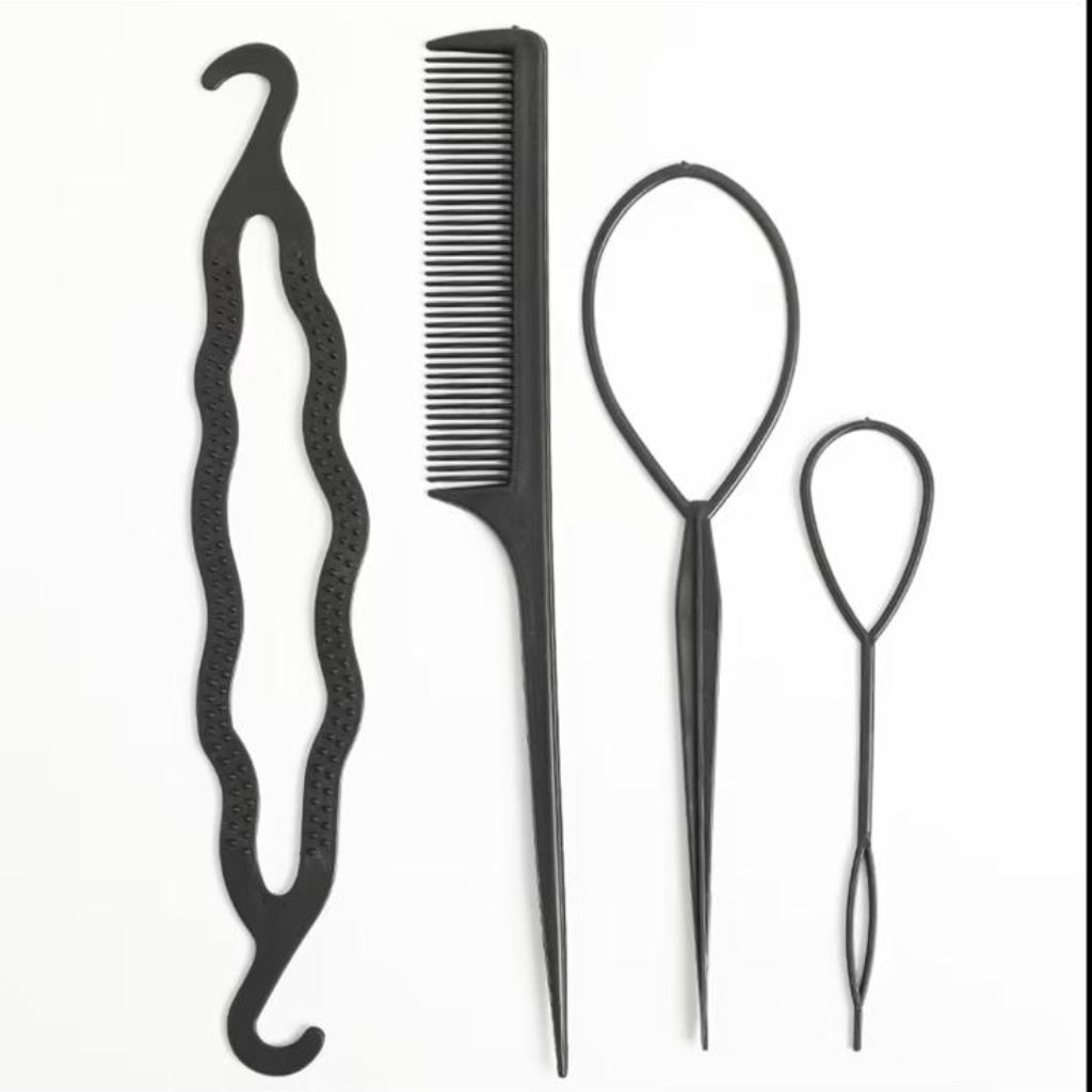 4-Piece Hair Styling Tool Set – Magic Hair Braid Loops & Bun Maker