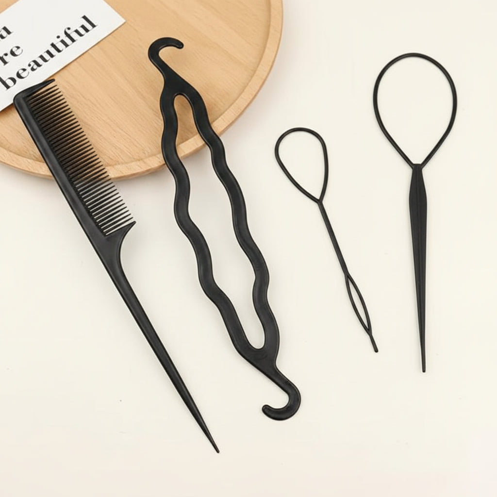 4-Piece Hair Styling Tool Set – Magic Hair Braid Loops & Bun Maker