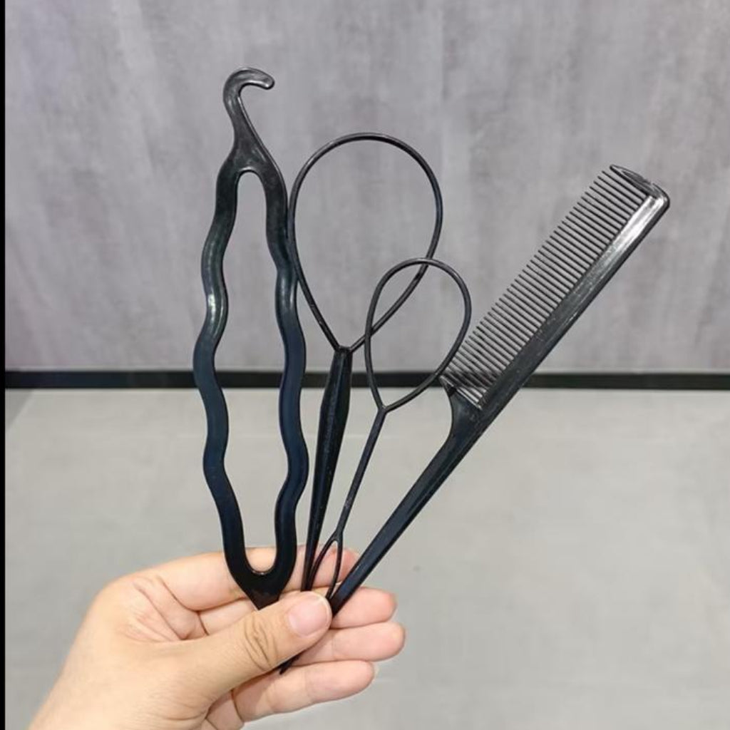 4-Piece Hair Styling Tool Set – Magic Hair Braid Loops & Bun Maker