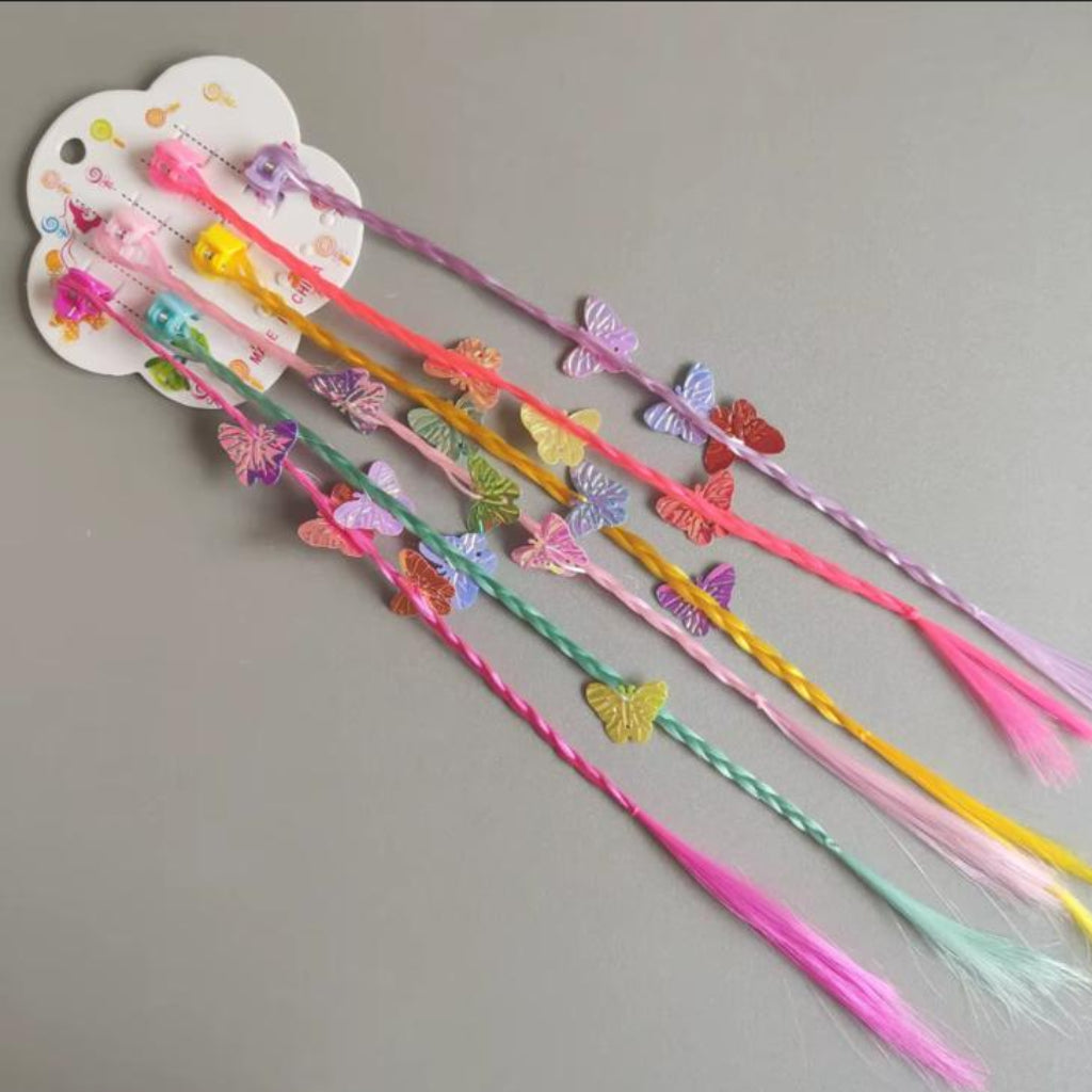 Colorful Braided Hair Extensions with Mini Butterfly Claw Clips – 6-Piece