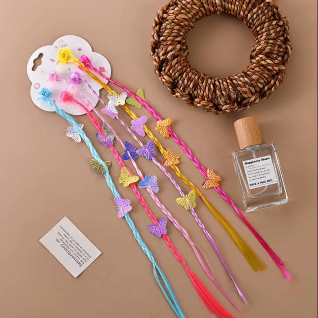 Colorful Braided Hair Extensions with Mini Butterfly Claw Clips – 6-Piece