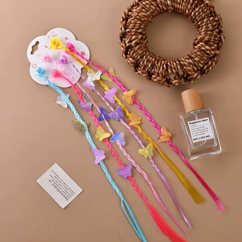Colorful Braided Hair Extensions with Mini Butterfly Claw Clips – 6-Piece