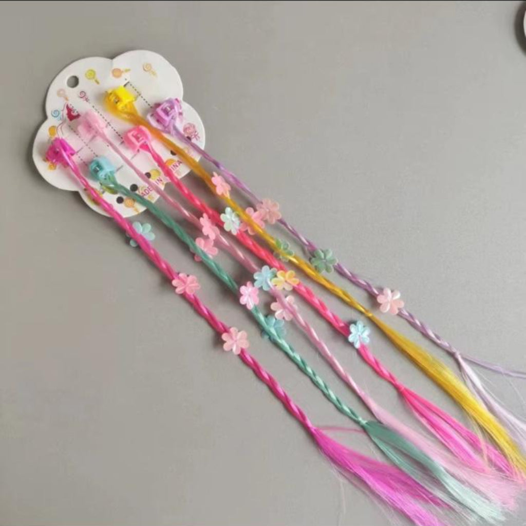 Colorful Braided Hair Extensions with Mini Flower Claw Clips – 6-Piece