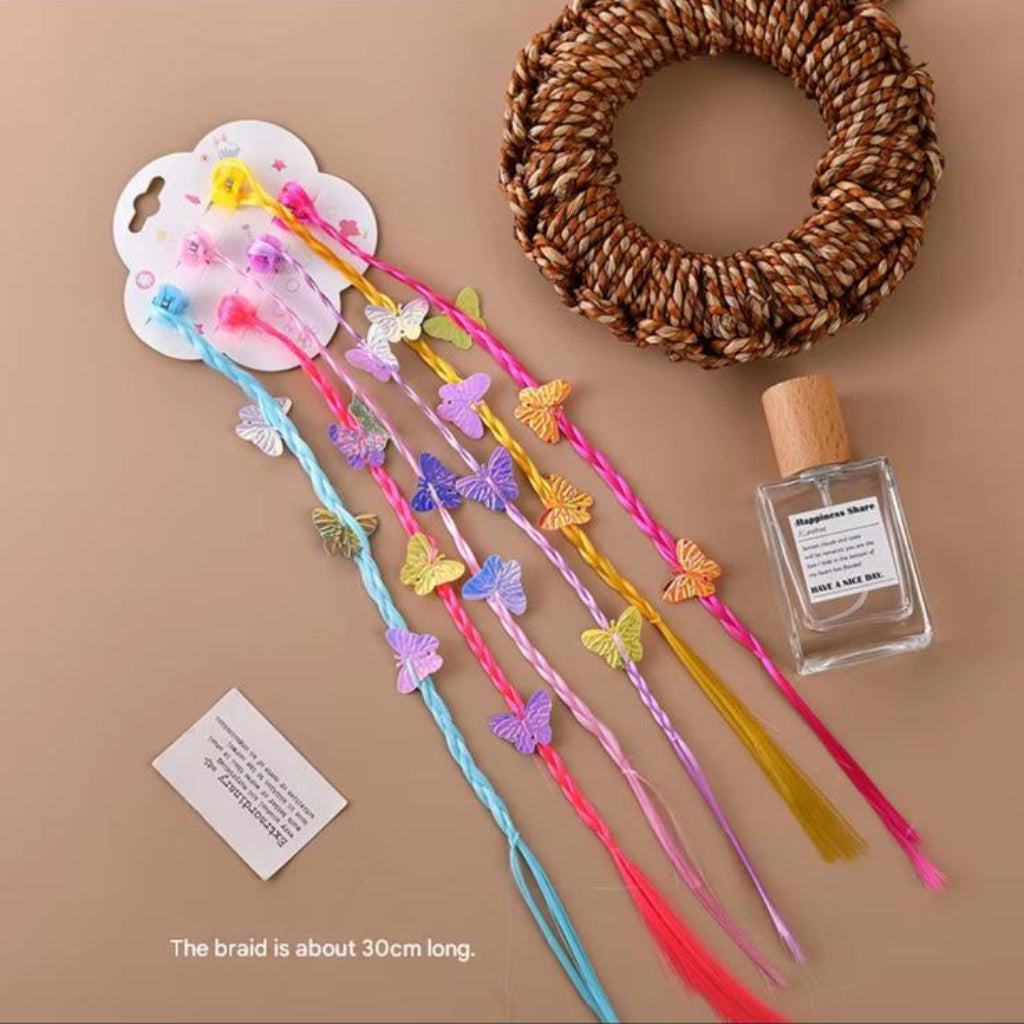 Colorful Braided Hair Extensions with Mini Butterfly Claw Clips – 6-Piece