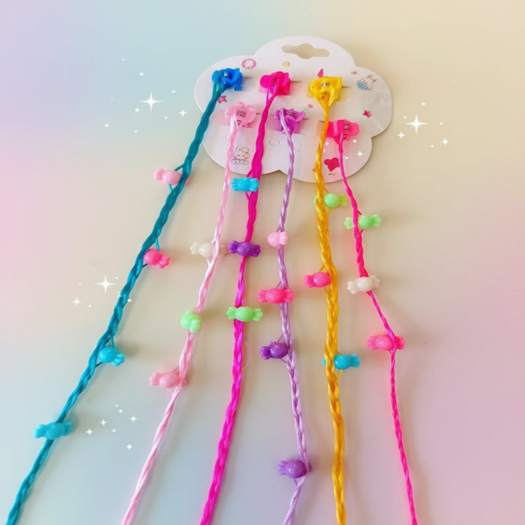 Colorful Braided Hair Extensions with Mini Claw Clips & Beads – 6-Piece
