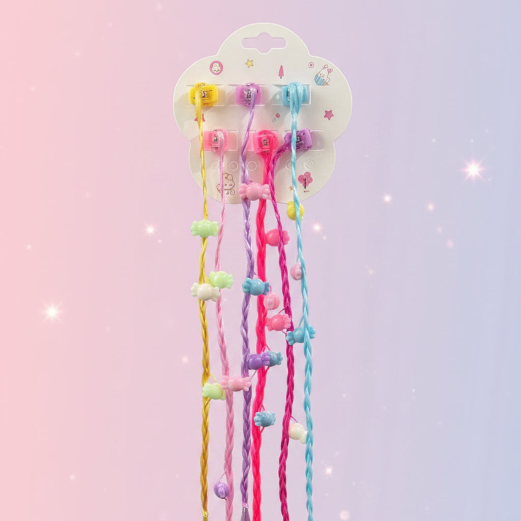 Colorful Braided Hair Extensions with Mini Claw Clips & Beads – 6-Piece