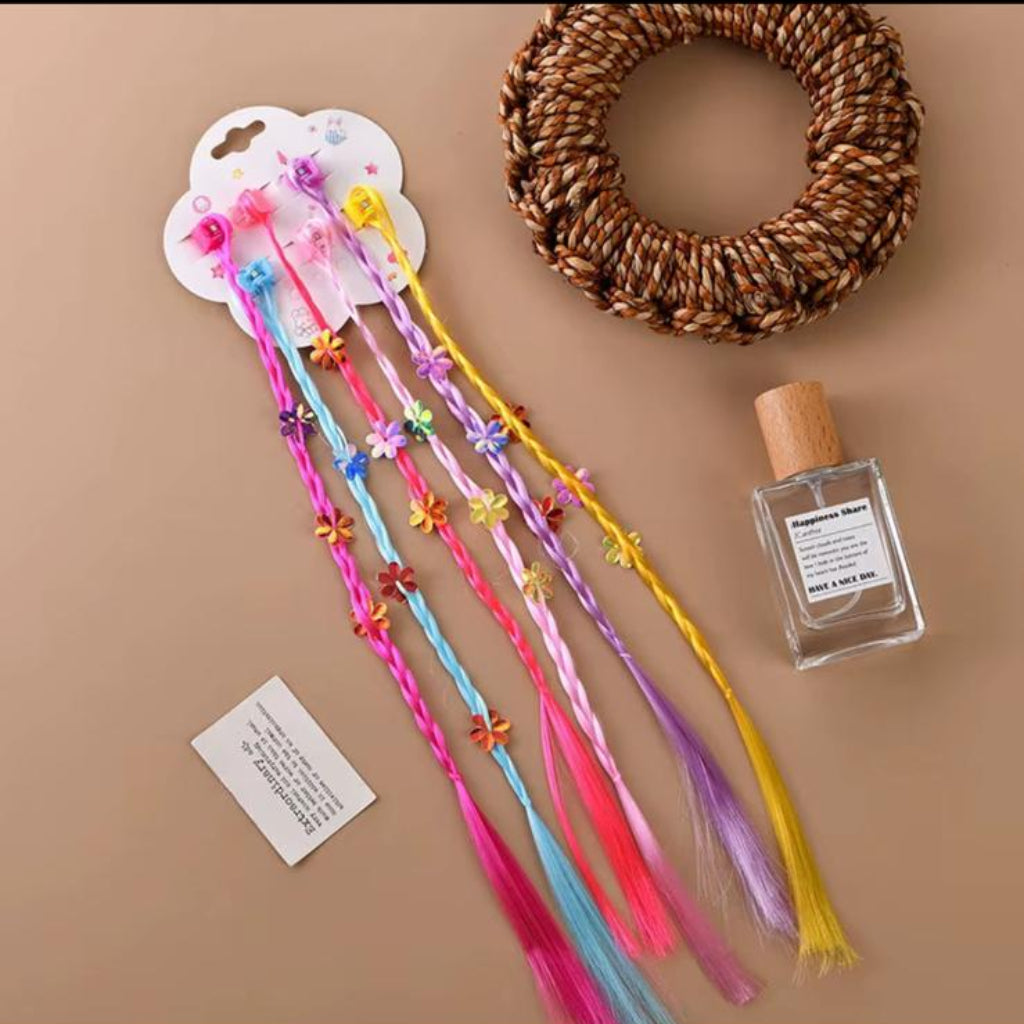 Colorful Braided Hair Extensions with Mini Flower Claw Clips – 6-Piece