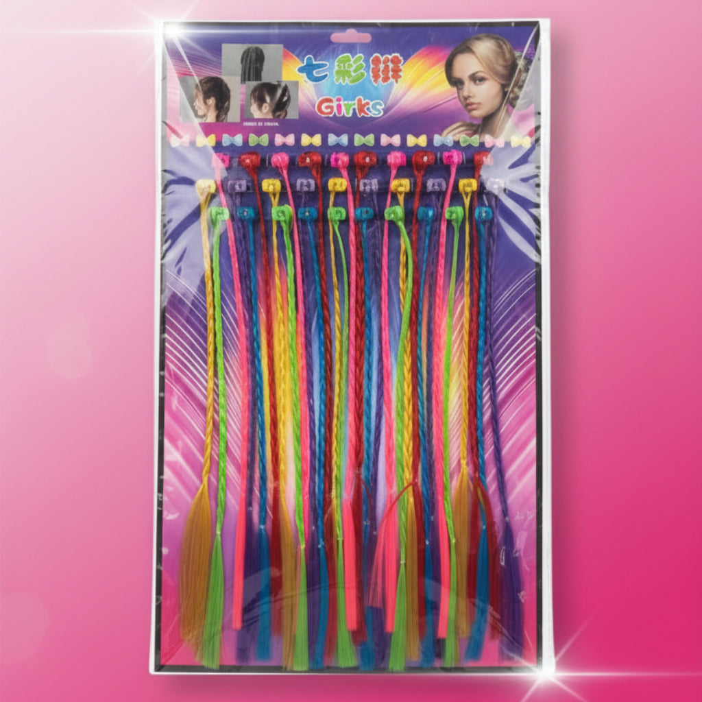 30-Piece Colorful Braided Hair Extensions Pack – Clip-In Hair Braids