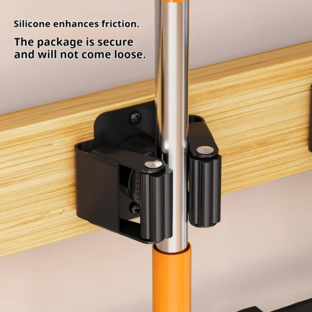 Wall-Mounted Broom & Mop Storage Rack – Wooden & Metal Organizer