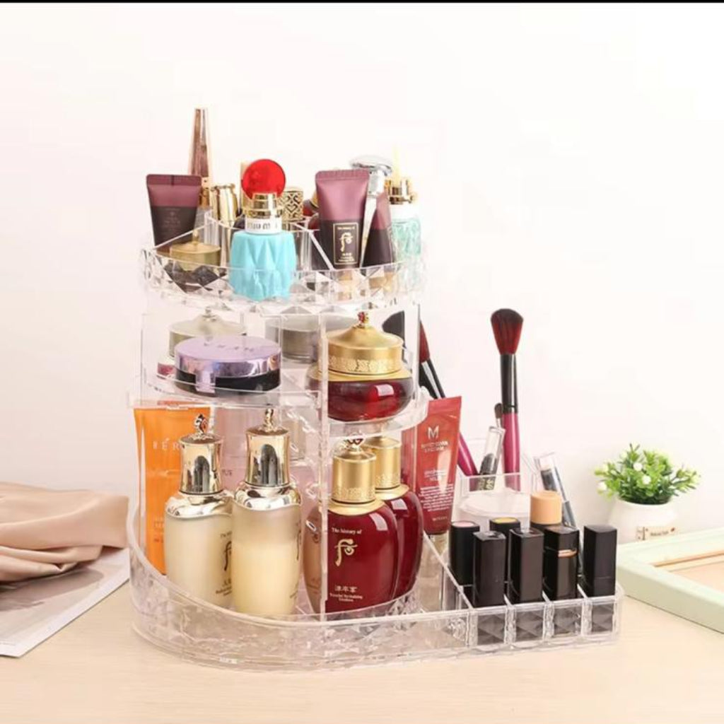 360° Rotating Clear Acrylic Makeup Organizer & Cosmetics Storage Stand