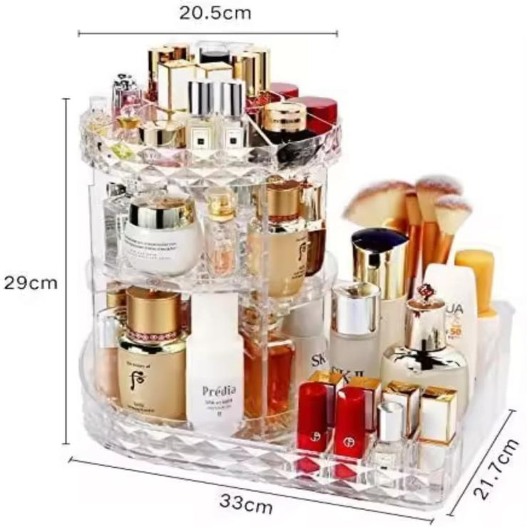360° Rotating Clear Acrylic Makeup Organizer & Cosmetics Storage Stand