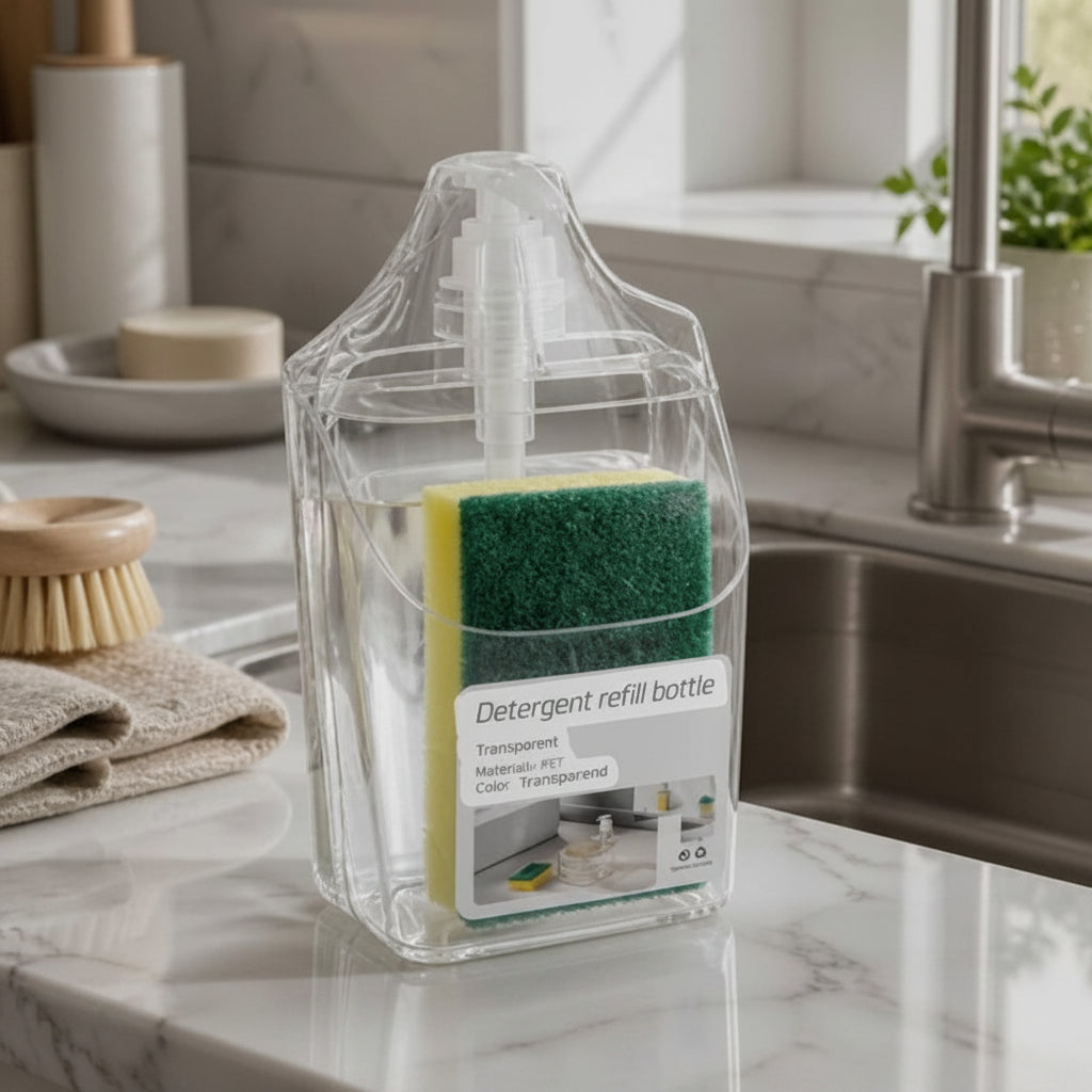 2-in-1 Clear Soap Dispenser with Built-In Sponge Holder for Kitchen Sink