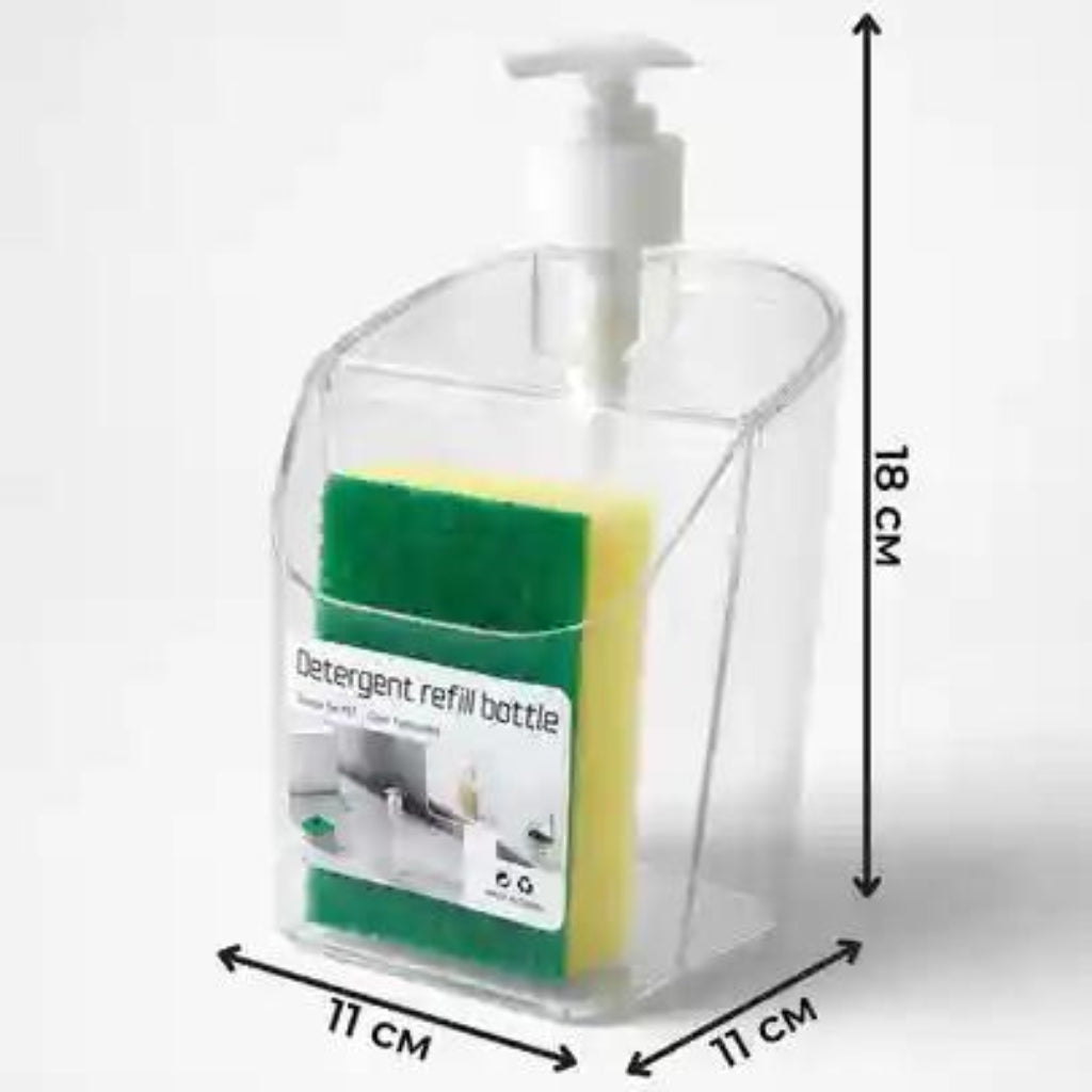 2-in-1 Clear Soap Dispenser with Built-In Sponge Holder for Kitchen Sink