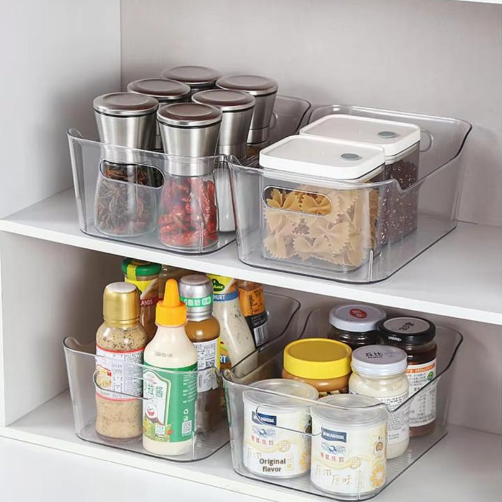 Clear Plastic Storage Bins with Handles for Kitchen Pantry and Fridge Organization(1PC)