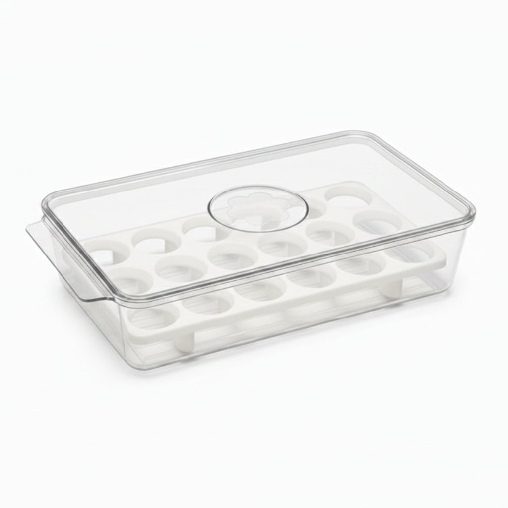 Clear Plastic Egg Storage Container with Tray – Refrigerator Organizer