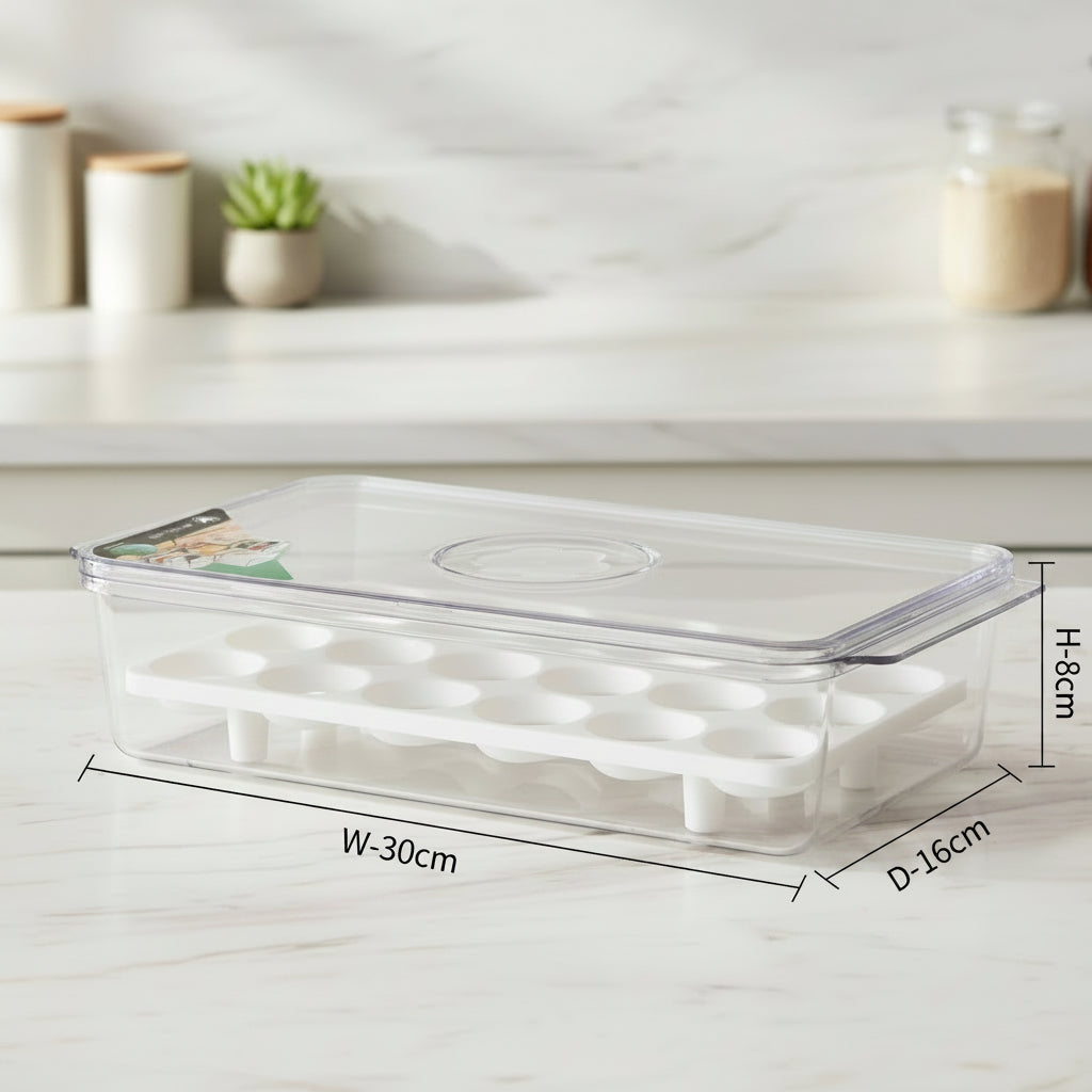 Clear Plastic Egg Storage Container with Tray – Refrigerator Organizer