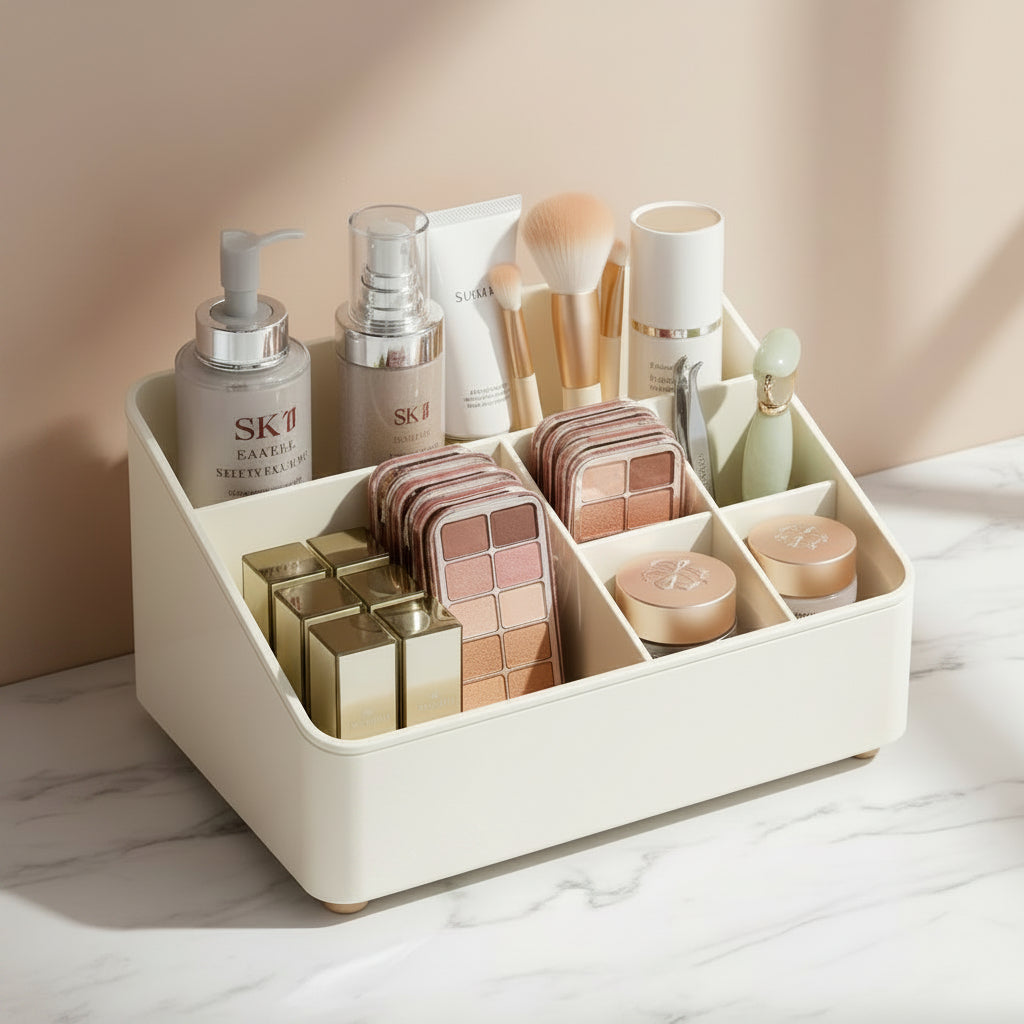 Multi-Compartment Desktop Makeup & Cosmetic Storage Organizer Box