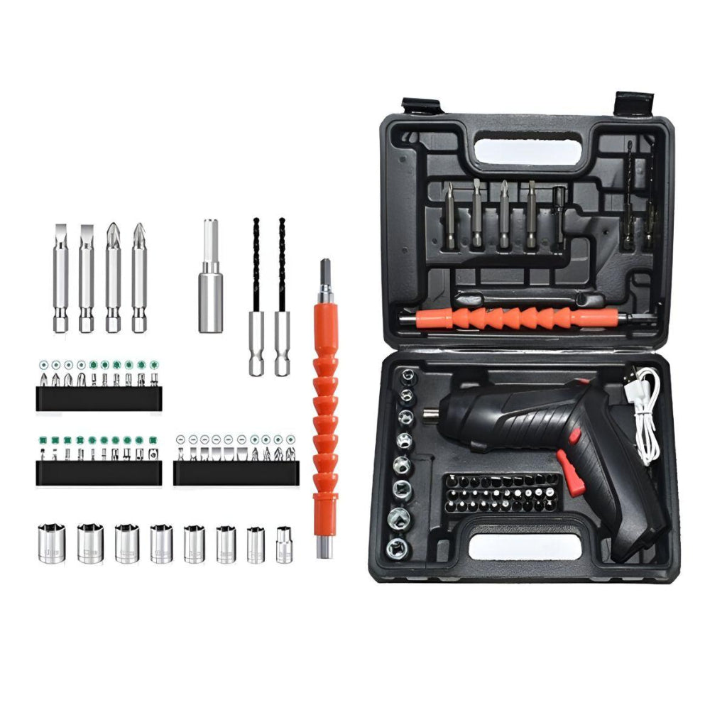 47-Piece 3.7V Cordless Rechargeable Screwdriver Kit – Portable Power Tool Set