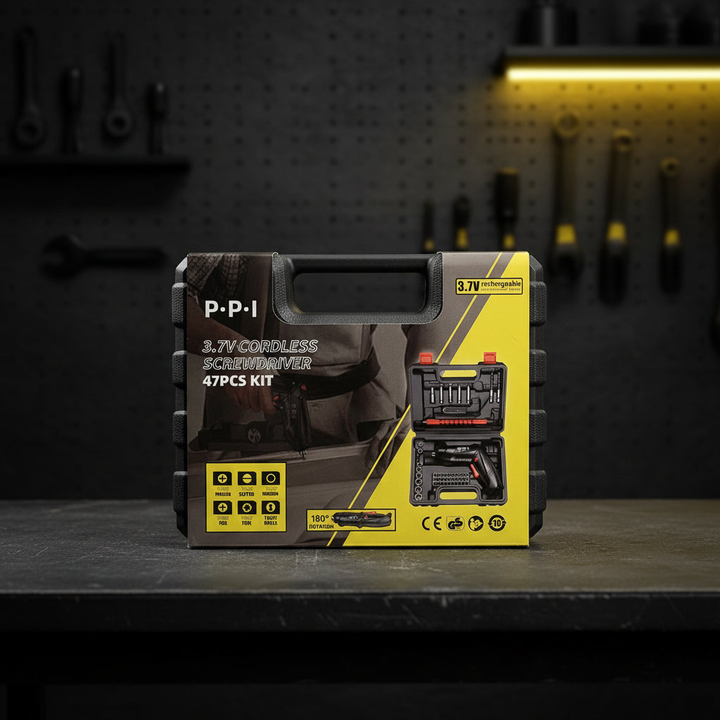 47-Piece 3.7V Cordless Rechargeable Screwdriver Kit – Portable Power Tool Set