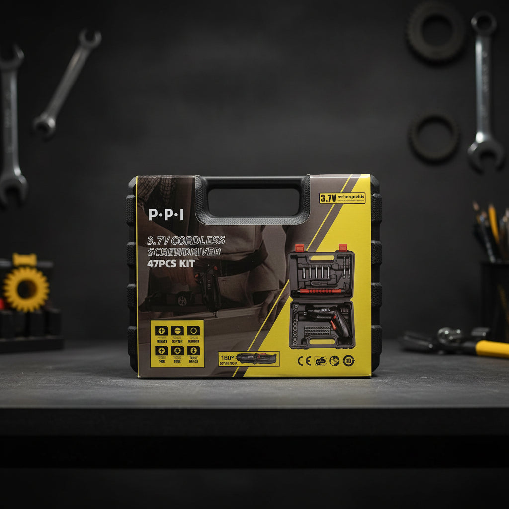 47-Piece 3.7V Cordless Rechargeable Screwdriver Kit – Portable Power Tool Set