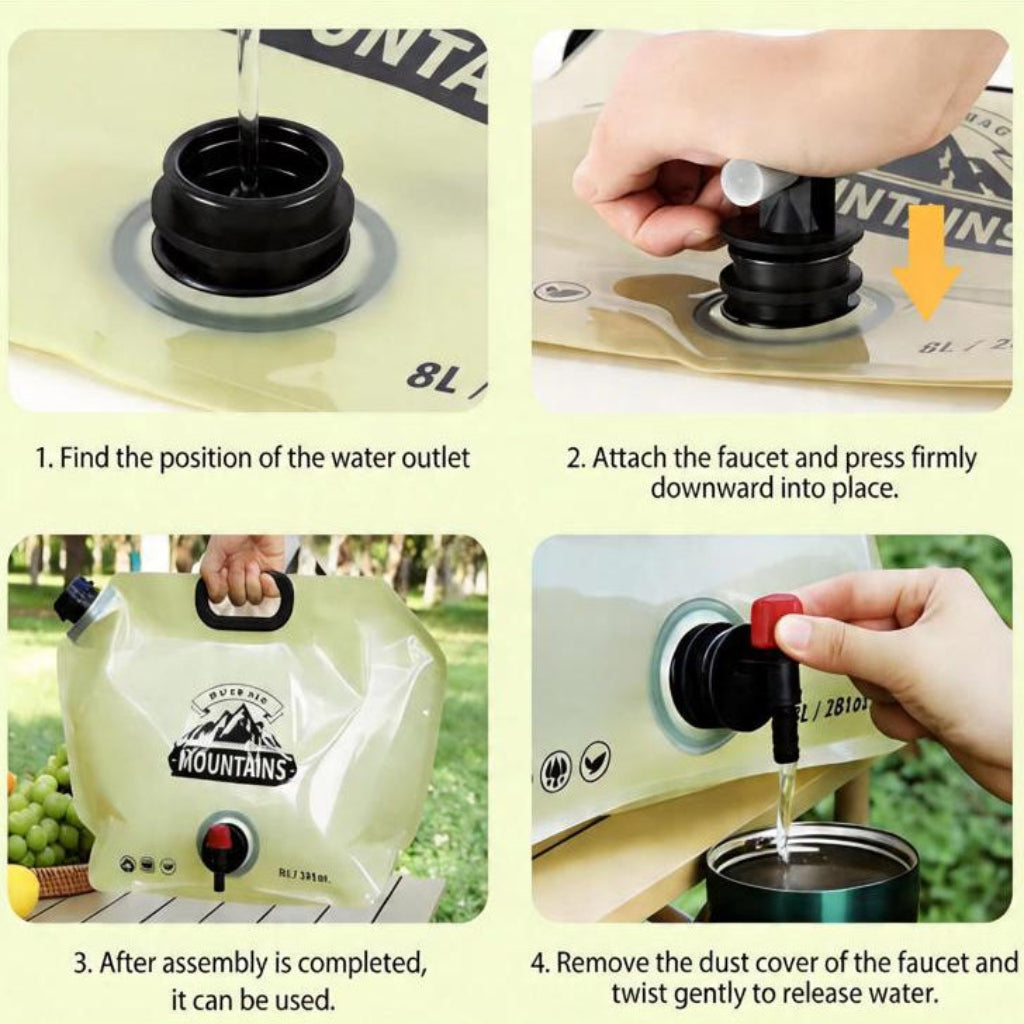 8L Foldable Water Bag with Spigot – Outdoor Camping & Travel Water Container