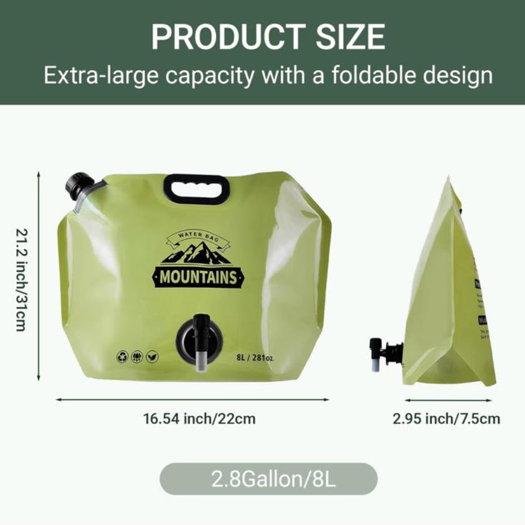 8L Foldable Water Bag with Spigot – Outdoor Camping & Travel Water Container