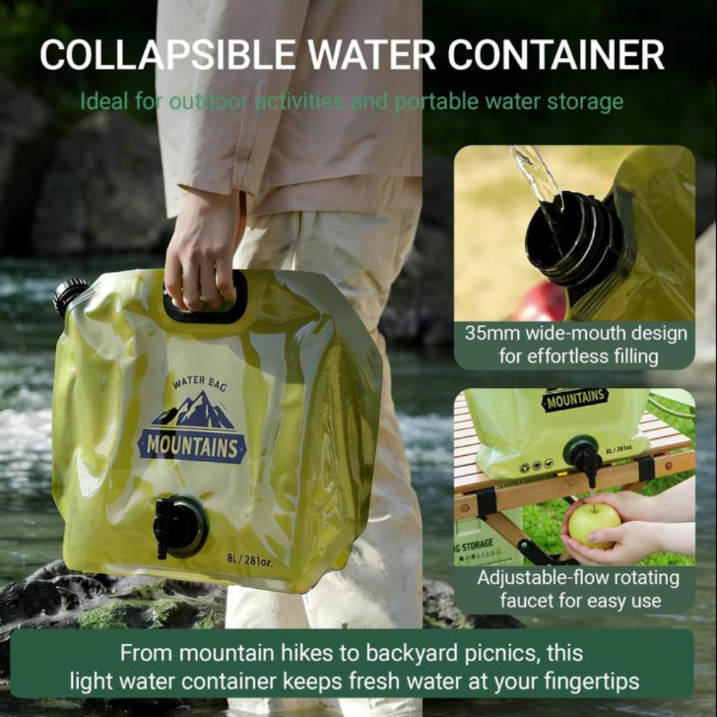 8L Foldable Water Bag with Spigot – Outdoor Camping & Travel Water Container