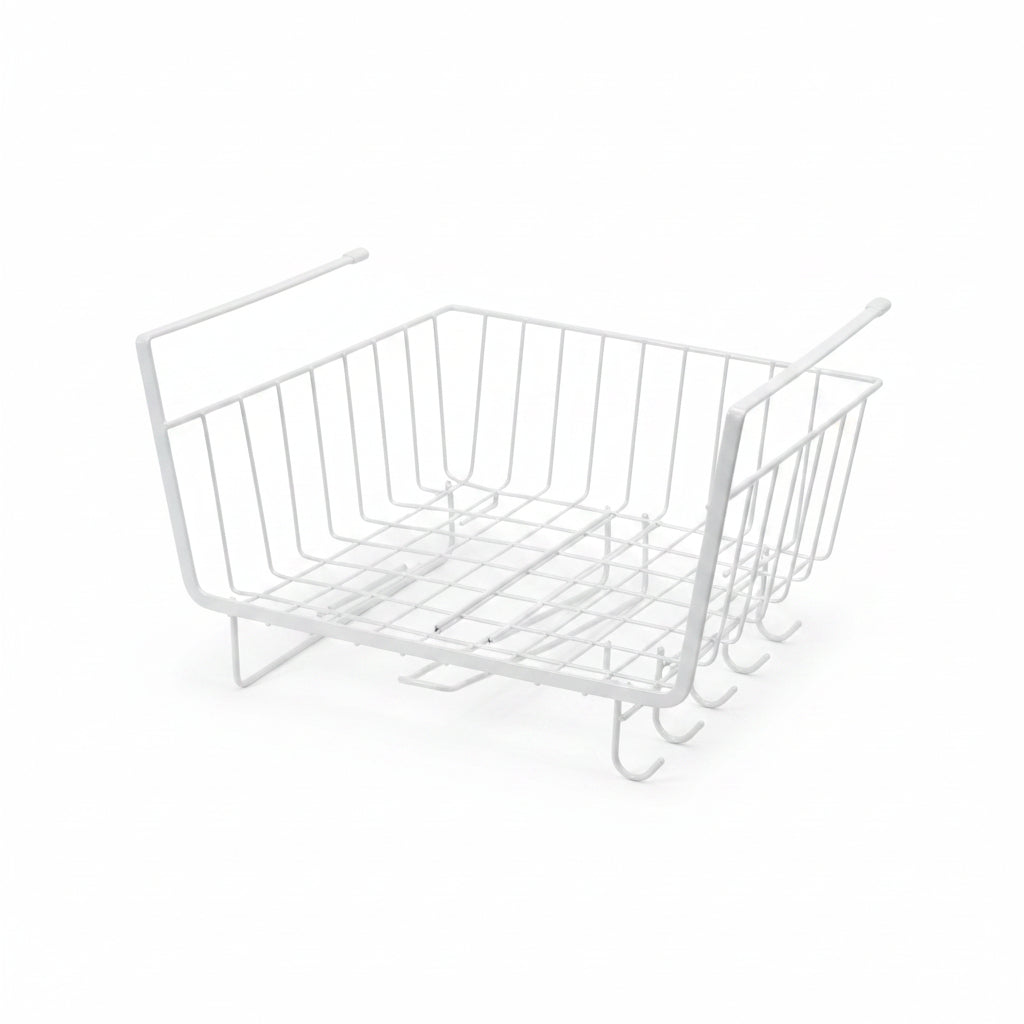 Under-Shelf Wire Storage Basket with Hooks – Hanging Cabinet Organizer