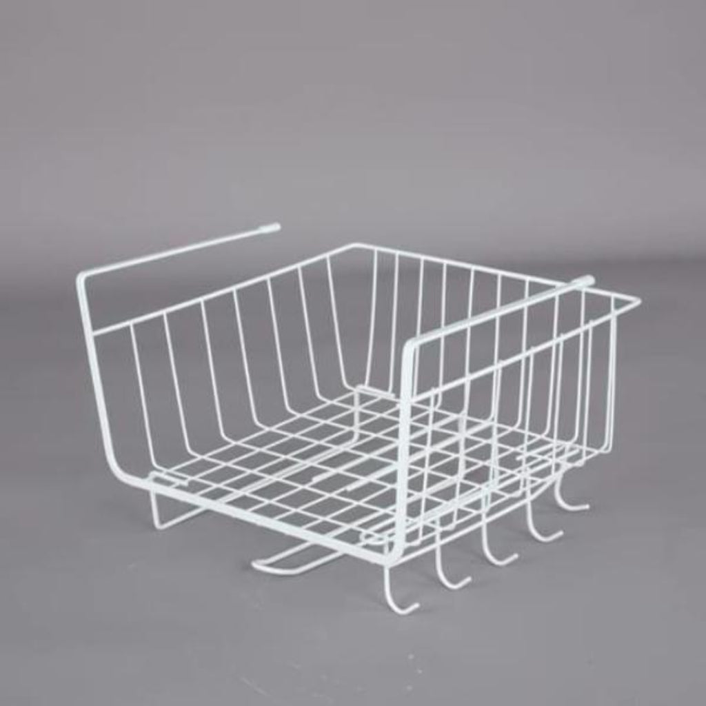Under-Shelf Wire Storage Basket with Hooks – Hanging Cabinet Organizer